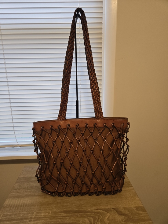 Aspects Handbags - Aspects Woven Net Leather Tote Bag in Brown